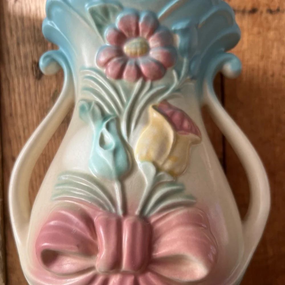 RARE Vintage Original Hull Art Bow Knot Double Handle Vase B-7-8.5” - Picture 6 of 16